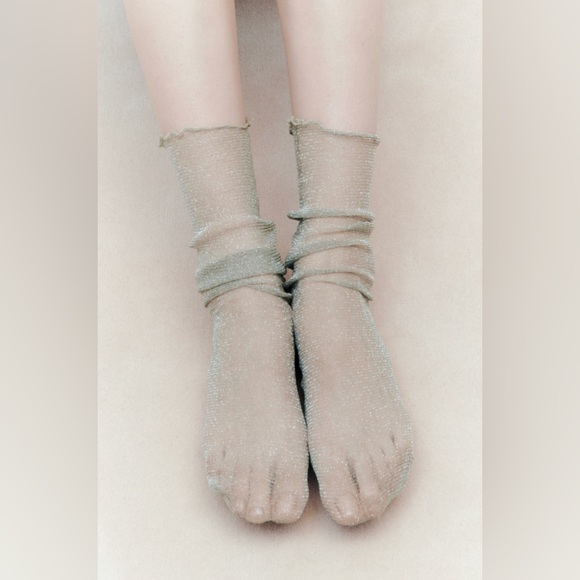 Zara Other - Zara METALLIC THREAD SOCKS. Gray Green. Size M. New with Tags.
